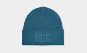 Ugg 3D Graphic Logo Women's Beanie Blue | UJEGQOW-89