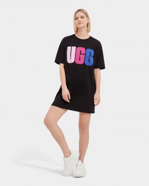Ugg Alayah Logo T-Shirt Women's Dress Black | AHXBOKE-49