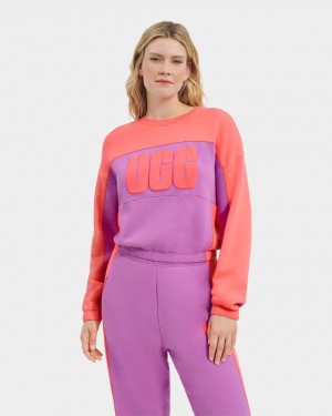 Ugg Aryia Cropped Pullover Blocked Women's Sweatshirt Coral | GSXLEID-02
