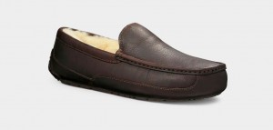 Ugg Ascot Leather Men's Slippers Dark Brown | CJVGZRB-35