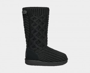 Ugg Classic Cardi Cabled Knit Kids' Boots Black | WZGVKBE-13