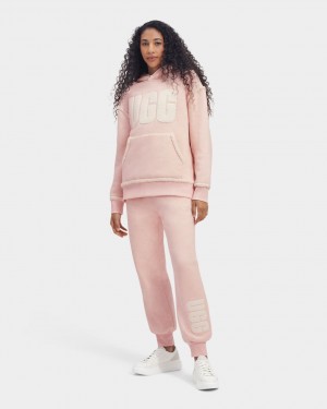 Ugg Daylin Bonded Fleece Logo Women's Sweatpants Pink / White | QBUTPRJ-50