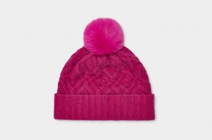 Ugg Desmond Cable Knit Pom Women's Hats Red | WRKUZMI-63