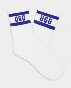 Ugg Dierson Logo Quarter Women's Socks White / Deep Blue | NZMVJLB-16