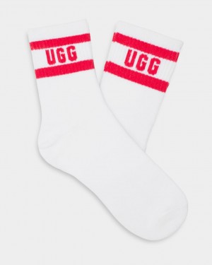 Ugg Dierson Logo Quarter Women's Socks White / Pink | SPJICXG-31