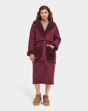 Ugg Fayre Twinface Sheepskin Women's Coats Burgundy | SJKUXCM-97