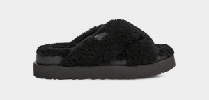 Ugg Fuzz Sugar Cross Women's Slides Black | COSURLQ-72