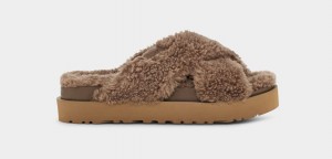 Ugg Fuzz Sugar Cross Women's Slippers Dark Grey | ROQJVEG-20