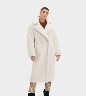 Ugg Gertrude Long Teddy Women's Coats White | LVFIMHU-52