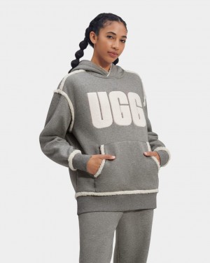 Ugg Joanne B Fleece Logo Women's Hoodie Grey | AYSXFWN-57