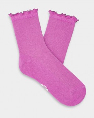 Ugg Karsyn Lettuce Edge Women's Socks Purple | VPIAOJQ-75