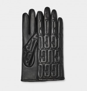 Ugg Leather Quilted Logo Women's Gloves Black | ISBYEMO-74