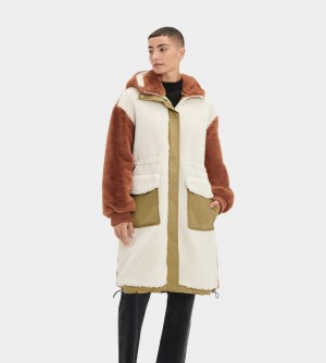 Ugg Letty Sherpa Block Women's Coats Olive / Multicolor | OLWBHZJ-06