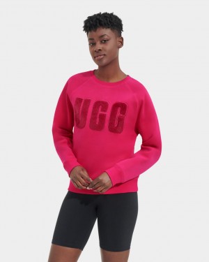 Ugg Madeline Fuzzy Logo Crewneck Women's Sweatshirt Pink / Dark Red | GLYDMHT-82
