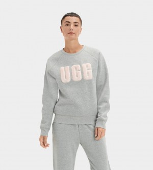 Ugg Madeline Fuzzy Logo Crewneck Women's Sweatshirt Grey | KYSGEXC-90