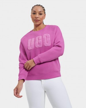 Ugg Madeline Fuzzy Logo Crewneck Women's Sweatshirt Pink | NYRDSJL-71