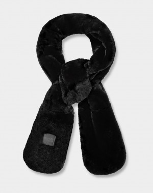 Ugg Oblong Faux Fur Women's Scarves Black | PZEROHS-30