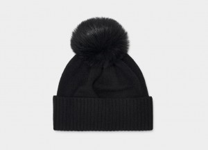 Ugg Pryce Rib Knit Pom Women's Hats Black | ENHRSIB-06