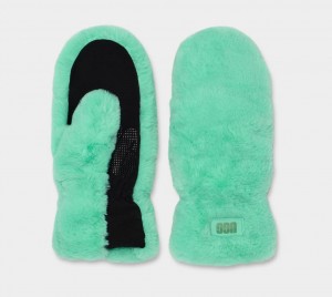 Ugg Quilted Faux Fur Mitten Women's Gloves Turquoise | QBOYUKE-49