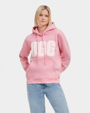 Ugg Rey Fuzzy Logo Women's Hoodie Pink | XGSWVZJ-14