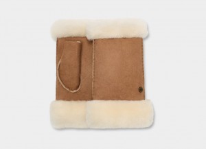 Ugg Sheepskin Fingerless Women's Gloves Brown | HSWZLUN-02