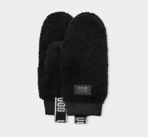 Ugg Sherpa Mitten W Logo Tape Women's Gloves Black | ZIGOBFN-36