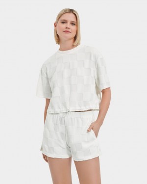 Ugg Teagin Sleeve Check Women's Tops White | XSZDHPV-90