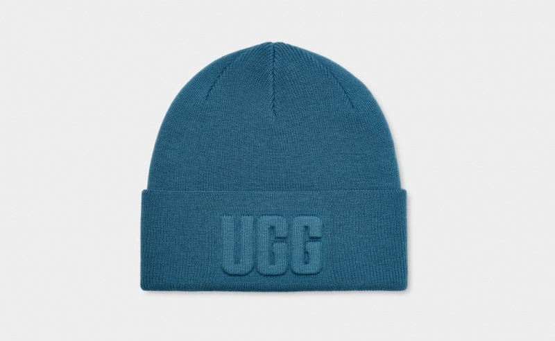 Ugg 3D Graphic Logo Women\'s Beanie Blue | UJEGQOW-89