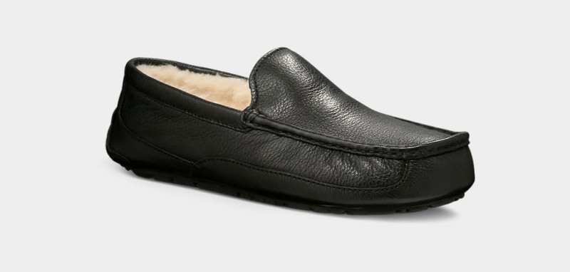 Ugg Ascot Leather Men's Slippers Black | KENFTYW-49
