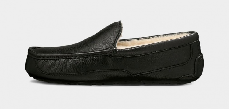 Ugg Ascot Leather Men's Slippers Black | KENFTYW-49