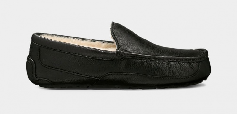 Ugg Ascot Leather Men\'s Slippers Black | KENFTYW-49