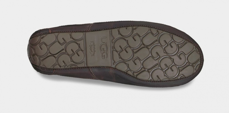 Ugg Ascot Leather Men's Slippers Dark Brown | CJVGZRB-35