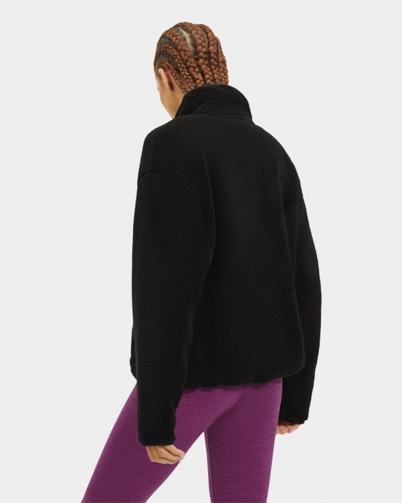 Ugg Atwell Sherpa Half Snap Pullover Women's Sweaters Black | IDFYRVK-57