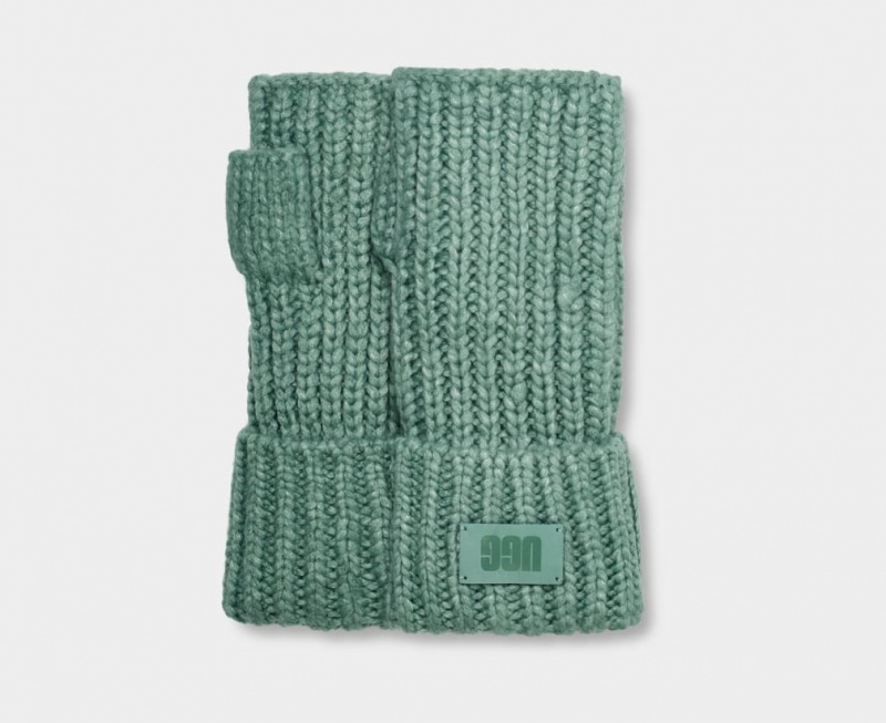 Ugg Chunky Fingerless Cuff Women\'s Gloves Green | YNXBVGE-29