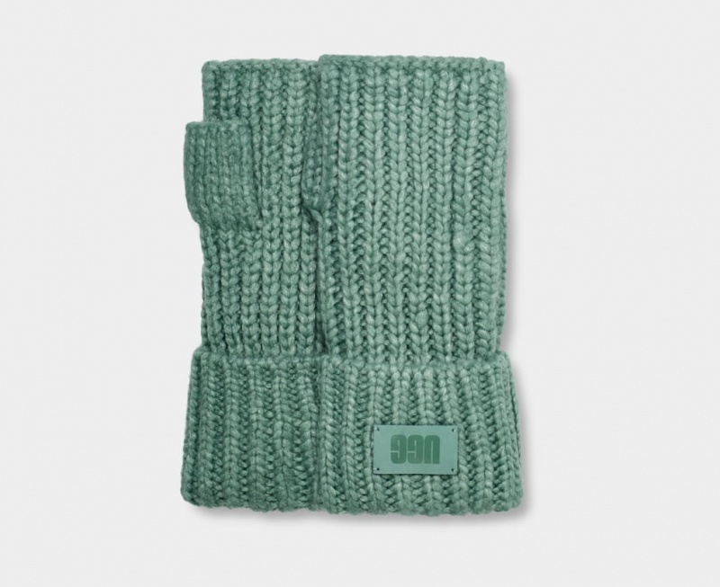 Ugg Chunky Fingerless Cuff Women\'s Gloves Green | YNXBVGE-29