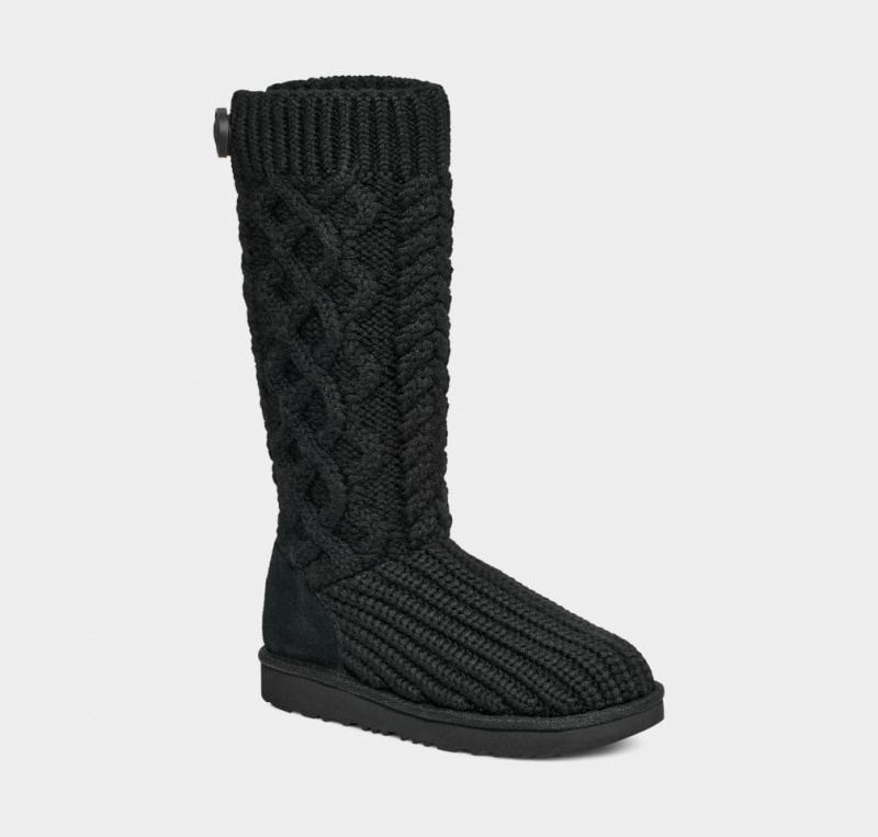 Ugg Classic Cardi Cabled Knit Kids' Boots Black | BNDCFXT-51