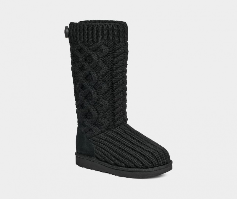 Ugg Classic Cardi Cabled Knit Kids' Boots Black | WZGVKBE-13