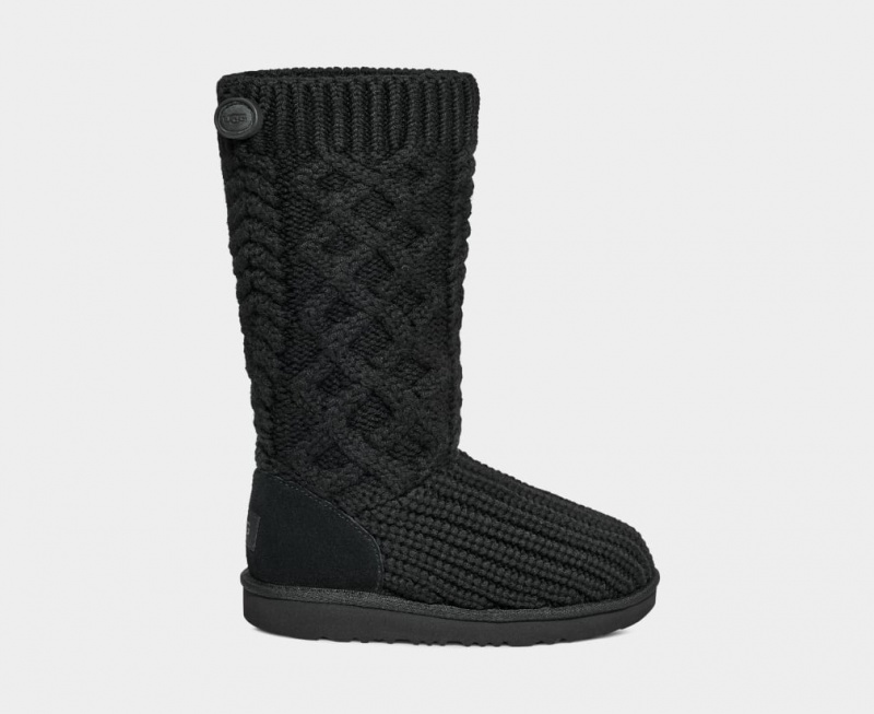 Ugg Classic Cardi Cabled Knit Kids\' Boots Black | WZGVKBE-13