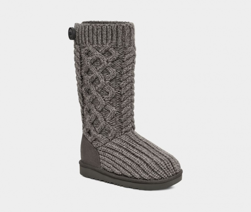 Ugg Classic Cardi Cabled Knit Kids' Boots Grey | ULBJKPW-39