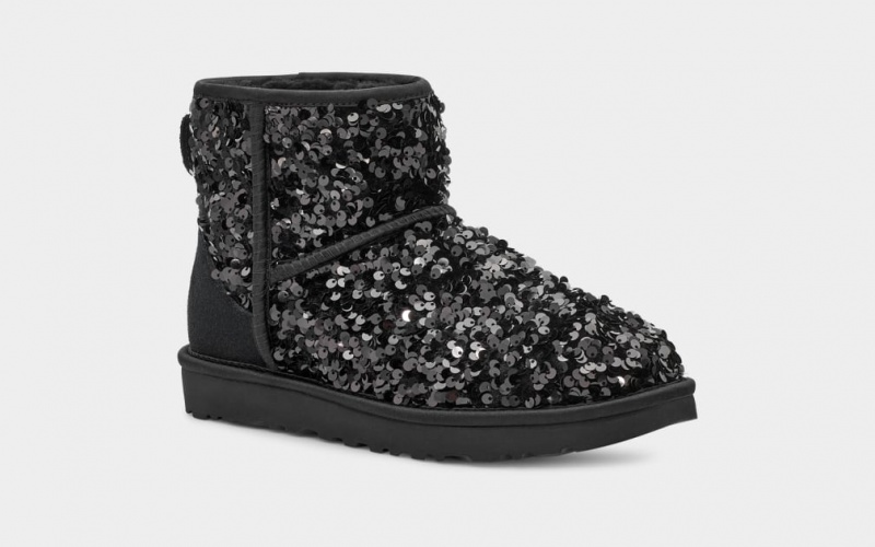 Ugg Classic Mini Chunky Sequin Women's Boots Black | SAIETHM-59