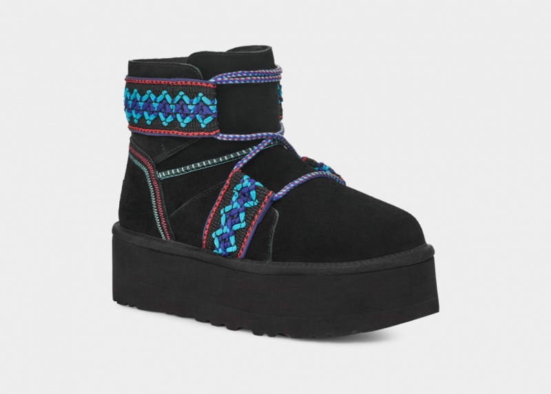 Ugg Classic Mini II Braid Women's Platform Boots Black | BJGLXWY-84