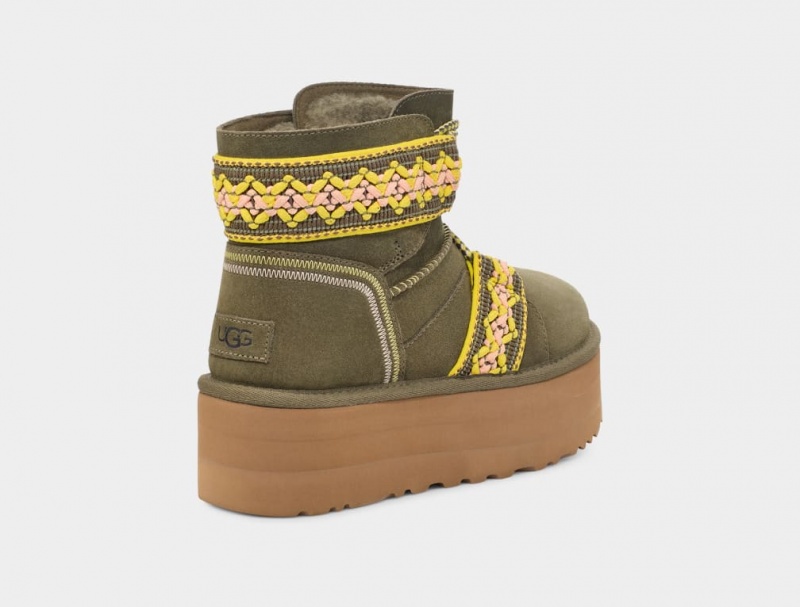 Ugg Classic Mini II Braid Women's Platform Boots Olive | GVYRXDQ-68