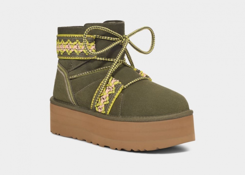 Ugg Classic Mini II Braid Women's Platform Boots Olive | GVYRXDQ-68