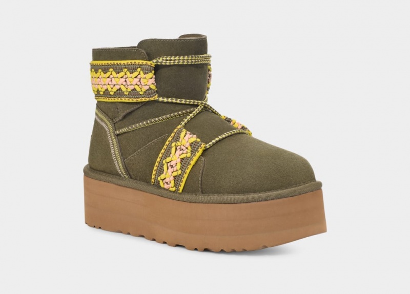 Ugg Classic Mini II Braid Women\'s Platform Boots Olive | GVYRXDQ-68