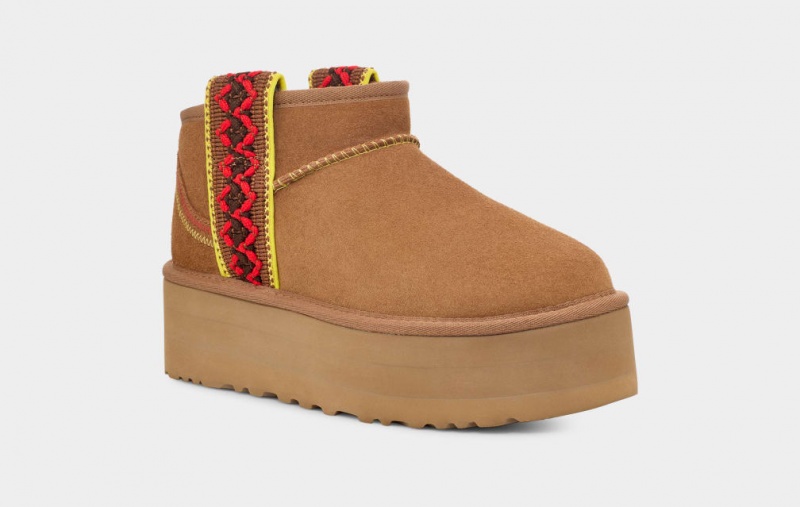 Ugg Classic Ultra Mini Braid Women's Platform Boots Brown | ESRZACT-73