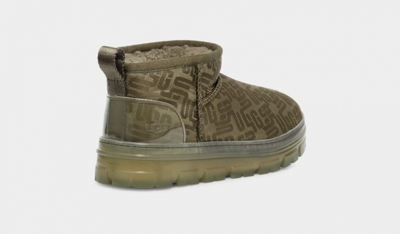 Ugg Classic Ultra Mini Monogram Women's Boots Olive | JYCOVUE-45