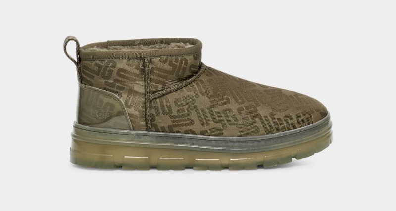 Ugg Classic Ultra Mini Monogram Women\'s Boots Olive | JYCOVUE-45