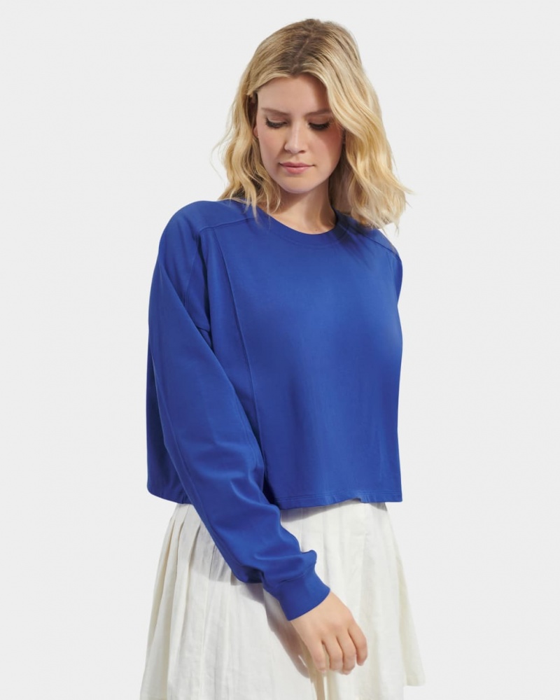 Ugg Delylah Long Sleeve Crop Women's Tops Blue | YBUJTCO-45