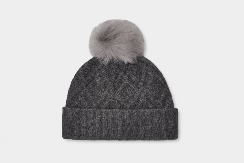 Ugg Desmond Cable Knit Pom Women's Hats Grey | LGBSHIT-23
