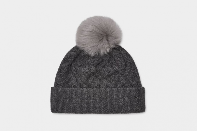 Ugg Desmond Cable Knit Pom Women\'s Hats Grey | LGBSHIT-23